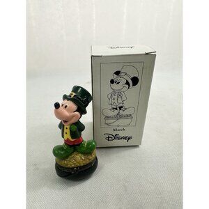 Disney Mickey Mouse March Hinged Porcelain Trinket Box St. Patrick's Vintage